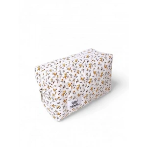 Kapitone Tasarımlı Makyaj Çantası - Beyaz-Sarı