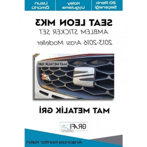 Kaplama Sticker Seti, Seat Leon Mk3 Amblem, Mat Metalik Gri