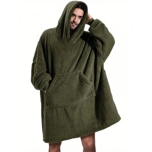 Kapşonlu Giyilebilir Battaniye - Unisex, Haki Renk