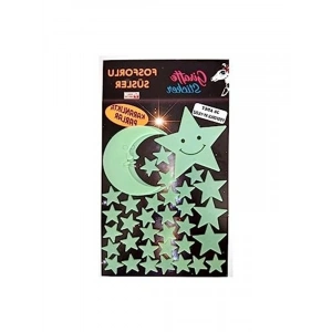 Karanlıkta Parlayan Ay ve Yıldız Dekoratif Sticker Seti, 36 Adet