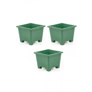 Kare Plastik Saksı Seti, 0,6 L, 3 Adet, Yeşil