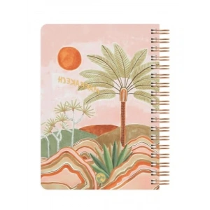 Kareli Spiralli Defter - Palmiye Desenli, 17x24 cm