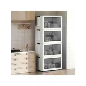 Katlanabilir 4 Katlı Portatif Saklama Dolabı, Beyaz-Gri