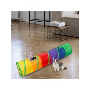 Katlanabilir Gökkuşağı Renkli Düz Kedi Tüneli