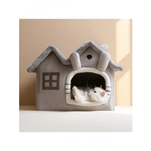 Katlanabilir Peluş Kedi Evi, 45x45 cm Yumuşak Yatak