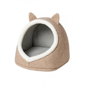 Katlanabilir Peluş Kedi ve Köpek Yatağı (Bej, L)