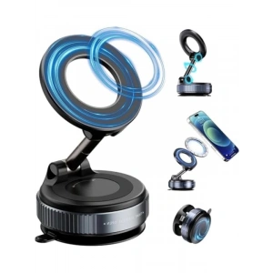 Katlanabilir Vakumlu Manyetik Araç Telefon Tutucu - Siyah