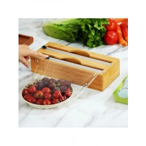 Kaydırılabilir Kesicili Bambu Mutfak Organizeri, 2si 1 Arada Folyo Düzenleyici