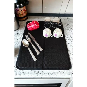 Kaymaz Tabanlı Katlanabilir Bulaşık Kurutma Matı - 49x40 cm - Siyah