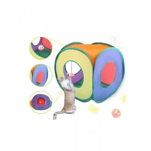 Kedi Oyun Tüneli Gökkuşağı Renkli 40cm x 40cm Eğlenceli Tasarım