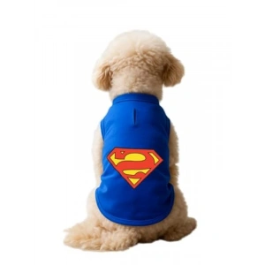 Kedi ve Köpek Kıyafeti Saks Mavi Superman Atlet XL Moda