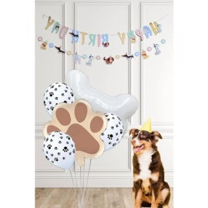 Kemik ve Pati Temalı Doğum Günü Balon Zinciri Seti, Sevimli Köpekler