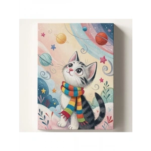 Kendin Yap Sayılarla Boyama Tuval Seti - Kış ve Kedi Temalı 40x50 CM