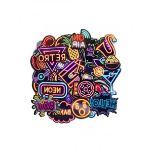 Kendinden Yapışkanlı Neon Sticker Seti - Retro ve Vintage Temalı
