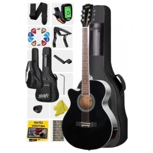 Kesik Kasa Siyah Akustik Gitar, 4/4 Yetişkin Modeli