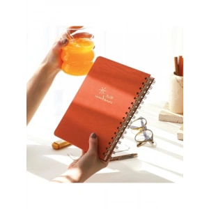 Keten Kapaklı Tarihsiz A5 Spiralli Not Defteri - Mercan Renk
