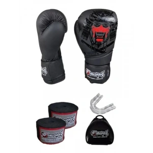 Kick Boks Eldiveni, Şeffaf Dişlik ve Elastik Bandaj ile Set