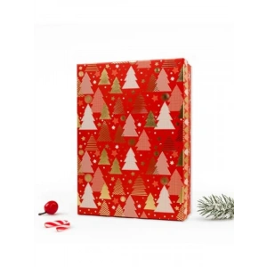 Kırmızı Noel Temalı Kapaklı Hediye Kutusu - 27x19x7 cm