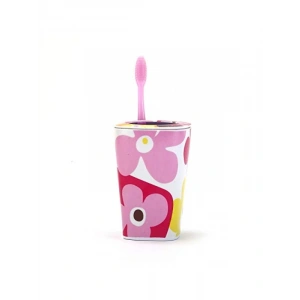 Kırmızı Papatya Desenli Melamin Diş Fırçalık