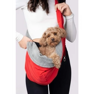 Kırmızı Peluş Astarlı Köpek Ana Kucağı Çantası