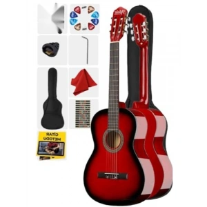 Kırmızı Renk Klasik Gitar - 4/4 Yetişkin Boy Tam Set