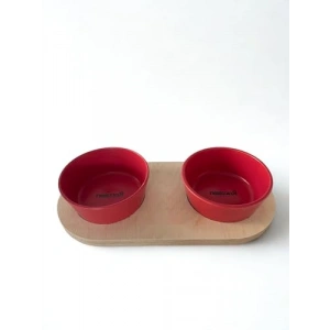 Kırmızı Renkli 16 Cm Çift Tablalı Seramik Mama/Su Kabı