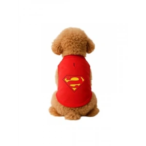 Kırmızı Renkli Kedi ve Köpek Kıyafeti, Superman Atlet, M Boyut