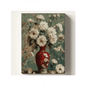 Kırmızı Vazo Temalı Sayılarla Boyama Tuval Seti - 40x50 cm