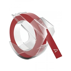 Kırmızı Yapışkanlı Kabartma Şerit, 9 mm x 3 mt, Beyaz Baskı