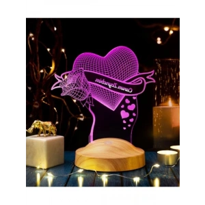 Kişiye Özel 3D Gece Lambası - Aşk Hediyesi Gül ve Kalp