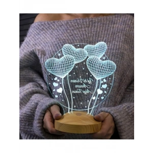 Kişiye Özel 3D LED Lamba - Kalp Balon Desenli