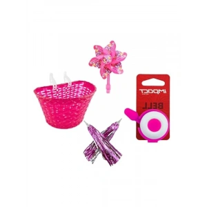 Kız çocuk bisikleti aksesuar seti, pembe renkli 5 parça
