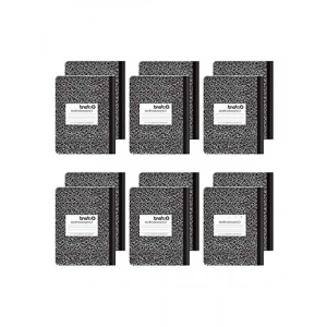 Kolej Çizgili Kompozisyon Not Defteri - 100 Yaprak, Siyah Mermer Kapak