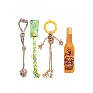 Köpek Oyuncağı Renkli Halat ve Top Seti, 4lü Paket