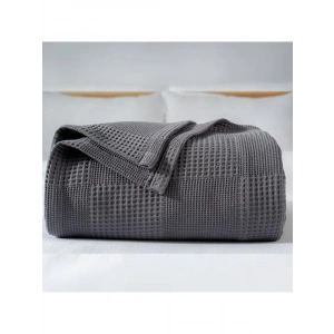 Koyu Gri Waffle Desenli Tek Kişilik Pike, 160x230 cm, 100% Pamuk