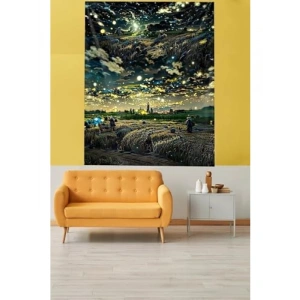 Koyu Temalı Buğday Tarlası Başaklar Duvar Örtüsü - 70 x 100 cm