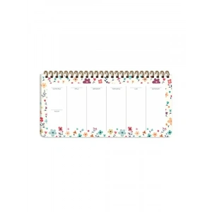 Krem Çiçek Desenli 13x27 Haftalık Spiralli Planner