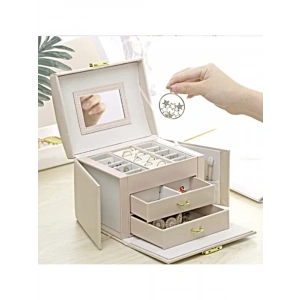 Krem Renkli 3 Katlı Lüks Mücevher Kutusu