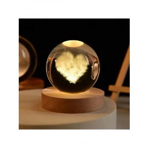 Kristal Cam LED Gece Lambası, Ahşap Stand ile