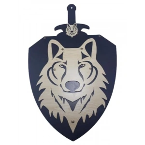 Kurt Başlı Ahşap Kılıç ve Kalkan Seti