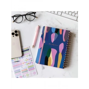 Lacivert Damla Desenli A5 Spiralli Düz Not Defteri