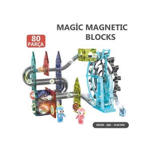 Learning Fun Manyetik Oyuncak Manyetik Blok Seti Stem Oyuncak 80 Parça Elektrikli Müzikli Işıklı Magic Magnetic Blocks
