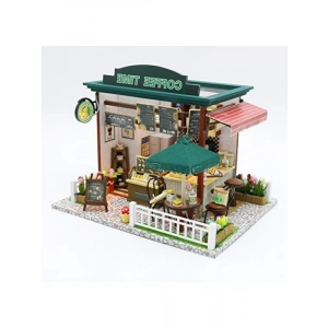 LED Işıklı Ahşap Minyatür Kafe Yapma Seti