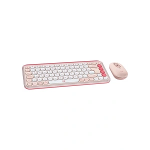 Logitech Pop Icon Kablosuz Bluetooth Sessiz Türkçe Q Klavye ve Mouse Seti, Pembe