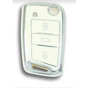 Lüks Nano Anahtar Koruma Kılıfı - Beyaz ve Gümüş