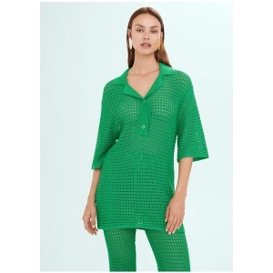 Mango Oversize Ajurlu Örme Polo Yaka T-Shirt