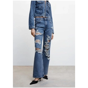 Mango Yırtık Yüksek Bel Düz Jean