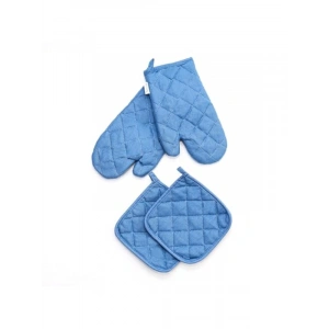 Mavi Kapitone Fırın Eldiveni ve Tutacak Seti