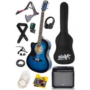 Mavi Renkli Amfili Elektro Akustik Gitar Seti - Full Set