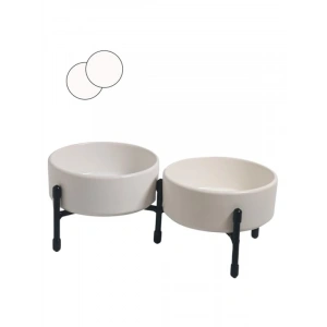 Metal Ayaklı Çift Taraflı Seramik Mama ve Su Kapları